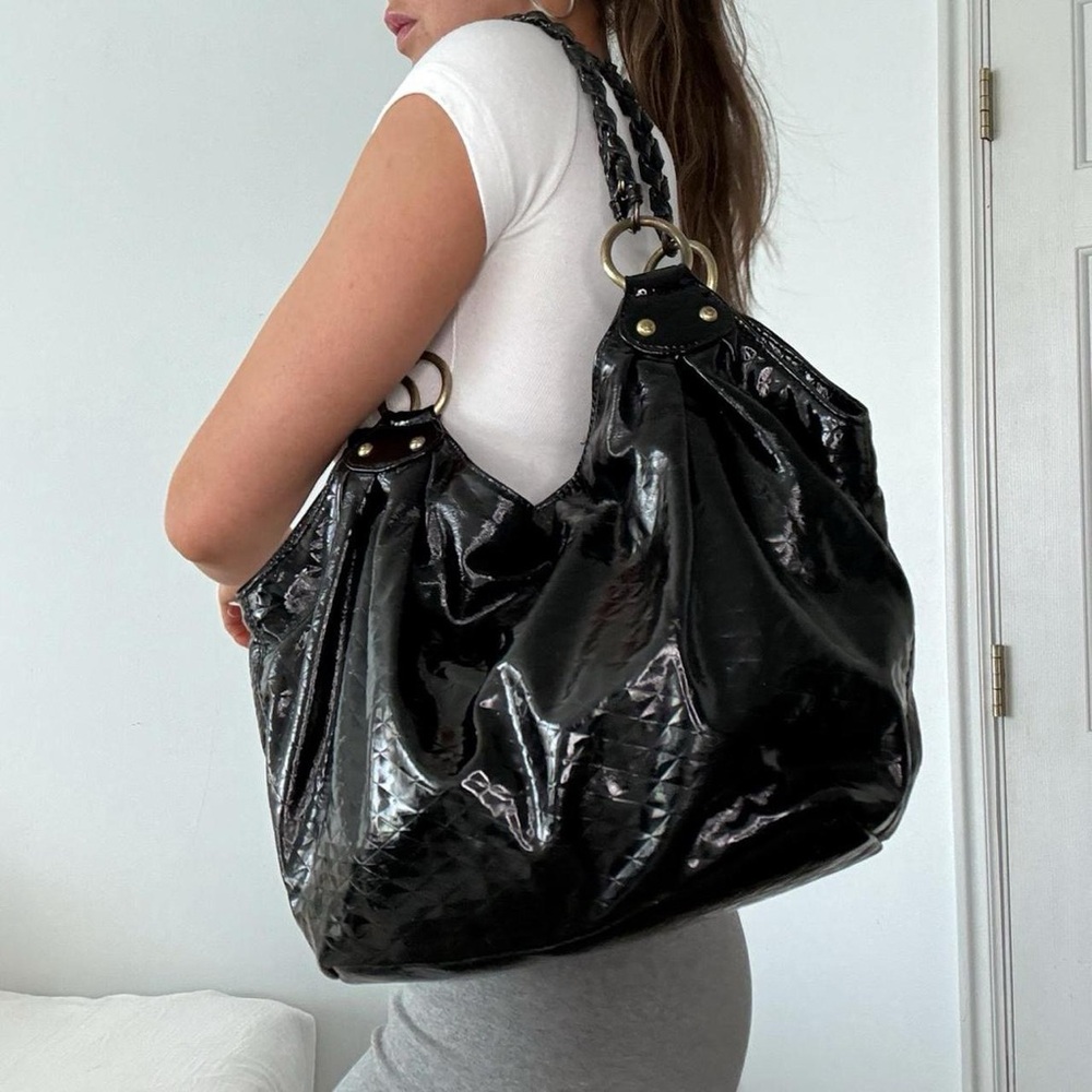 Y2K Black Patent Leather & Gold Hardware Shoulder Bag